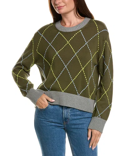Wispr Contrast Diamond Stitch Crew Sweater In White