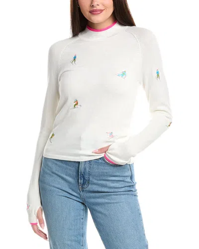 Wispr Ditsy Ski Embroidery Mock Neck Silk-blend Sweater In White