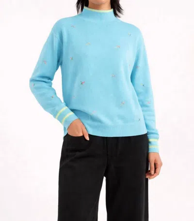 Wispr Ditsy Ski Embroidery Mock Neck Sweater In Aqua In Blue