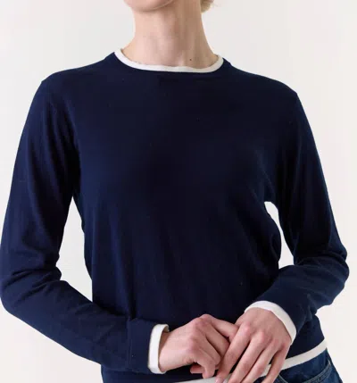 Wispr Double Contrast Trim Crewneck Jumper In Black In Blue