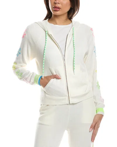 Wispr Floral Embroidery Silk-blend Hoodie In White