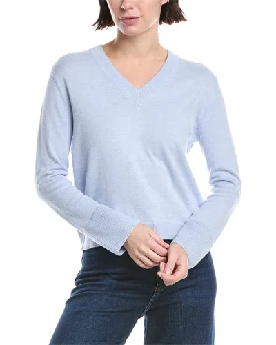 Wispr Flower Pointelle Back V-neck Silk-blend Sweater In Blue