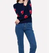 Wispr Heart Sleeve Crew Sweater In Navy/red In Blue