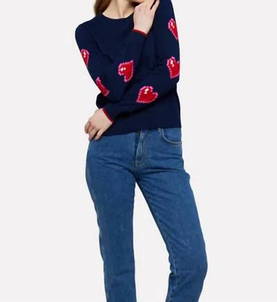 Wispr Heart Sleeve Crew Sweater In Navy/red In Blue