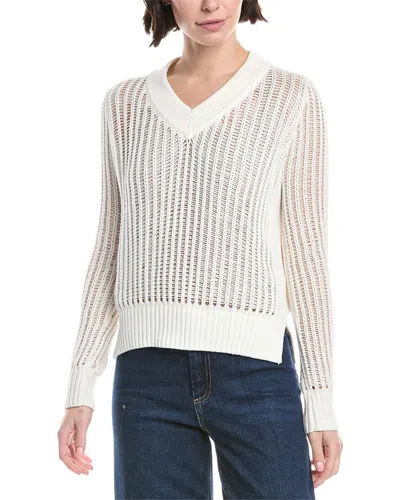 Wispr Ladder Stitch V-neck Sweater In White