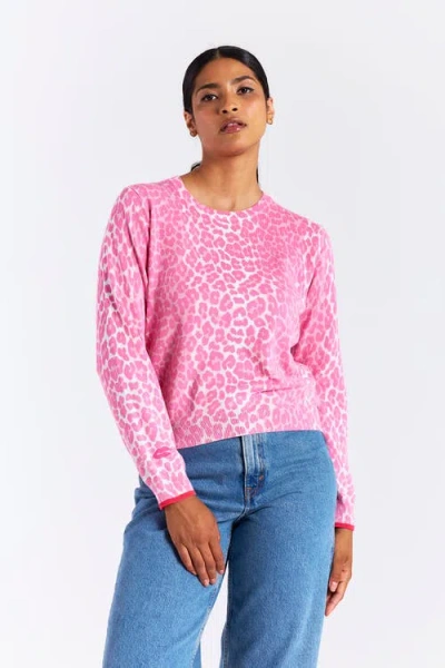 Wispr Lyra Leopard Knit Crewneck Sweater In Pink
