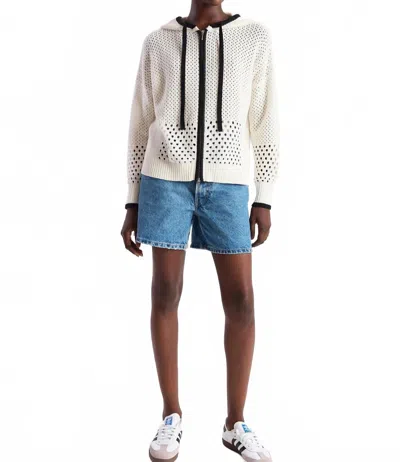 Wispr Mix Pointelle Zip Hoodie In Ivory In Multi