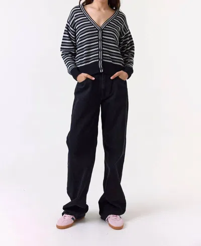 Wispr Pamilla Stripe Cardigan In Black In Blue