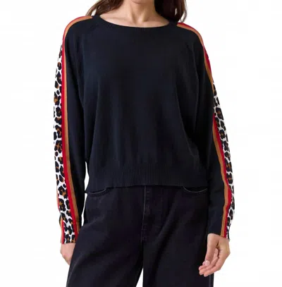 Wispr Pop Stripe Leopard Crew Sweater In Black In Multi