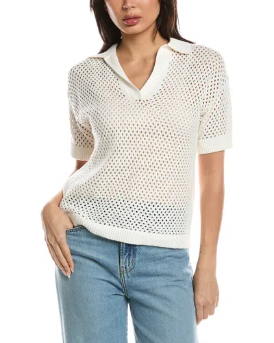 Wispr Relaxed Pointelle Polo Sweater In White