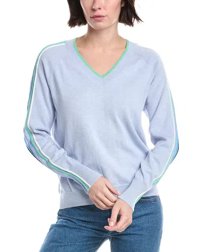 Wispr Sporty Stripe V-neck Silk-blend Sweater In Blue