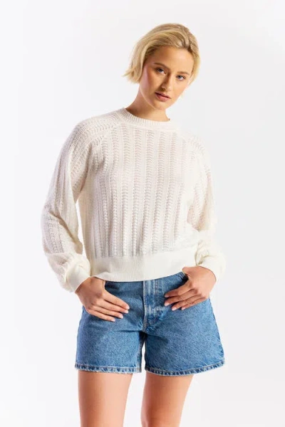 Wispr Stitch Raglan Crew Neck Sweater In White