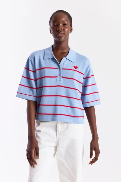 Wispr Stripe Button Up Polo Shirt In Blue