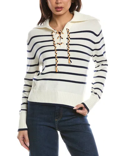 Wispr Stripe Lace Up Knit Sweater In White