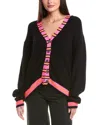 Wispr Stripe Placket Silk-blend Cardigan In Black