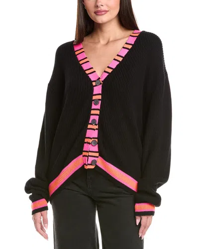 Wispr Stripe Placket Silk-blend Cardigan In Black