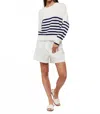 Wispr Stripe Round Neck Sweater In Ice Water And Insignia Blue In White