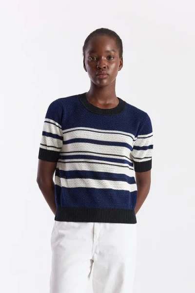 Wispr Textured Stripe Crewneck Top In Blue