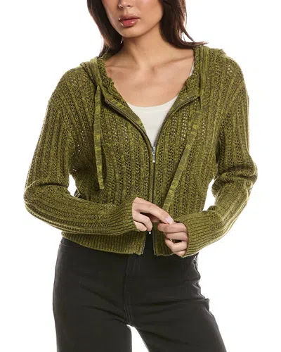 Wispr Twist Yarn Ladder Stitch Cropped Hoodie In Green