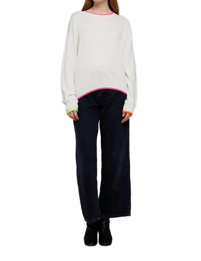 Wispr Valentina Heart Crew Sweater In Ice Water/neon In White