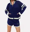 Wispr Verity Varsity Bomber In Navy In Blue