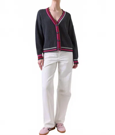 Wispr Vivienne Stripe Trim Cardigan In Charcoal In Black