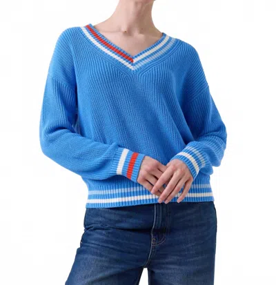 Wispr Vivienne Stripe V-neck Sweater In Tranquil Blue