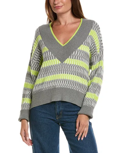 Wispr Wave Stitch V-neck Sweater In Green