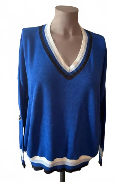 Wispr Women's Love Heart V-neck Knit Sweater In Ultra Marine In Blue