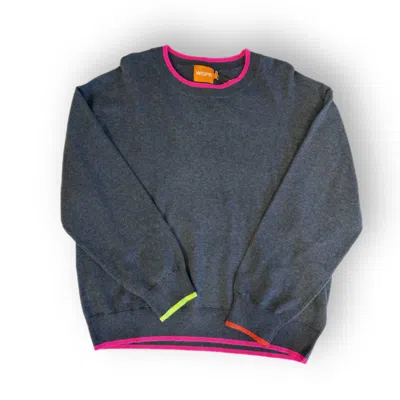 Wispr Women's Valentina Heart Crew Sweater In Grey/pink In Blue