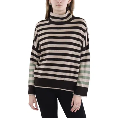 Wispr Womens Silk Blend Striped Mock Turtleneck Sweater In Multi