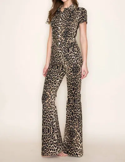 Wisteria Lane Animal Print Denim Jumpsuit In Leopard