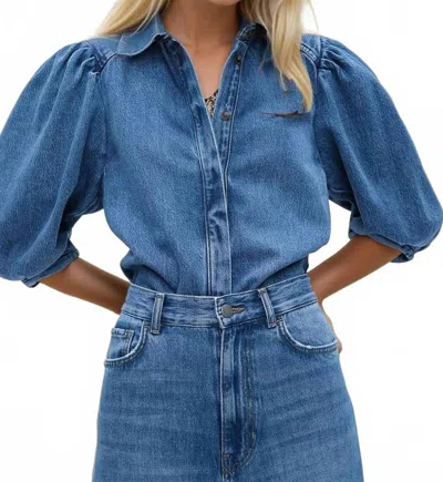 Wisteria Lane Balloon Sleeve Shirt In Denim Blue
