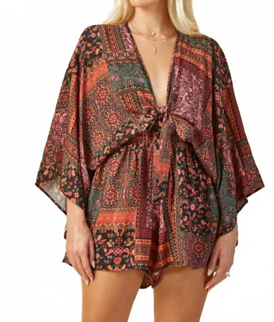 Wisteria Lane Batwing Tie- Front Romper In Multicolor In Brown