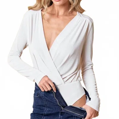 Wisteria Lane Baylee Wrap Long Sleeve Bodysuit In White