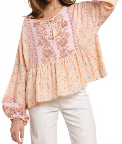 Wisteria Lane Boho Paisley Peasant Top With Balloon Sleeves In Blush In Pink