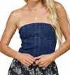 Wisteria Lane Bustier Cropped Denim Top In Dark Denim In Blue