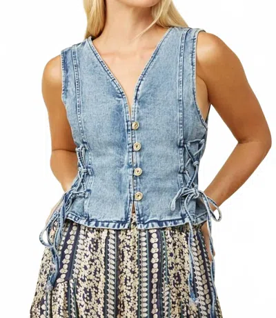 Wisteria Lane Denim Vest Top With Lace Up Detail In Blue