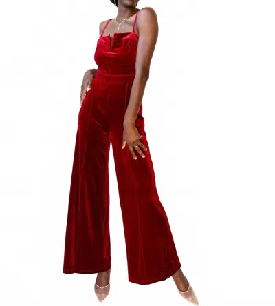 Wisteria Lane Elori Velvet Jumpsuit In Wine In Red
