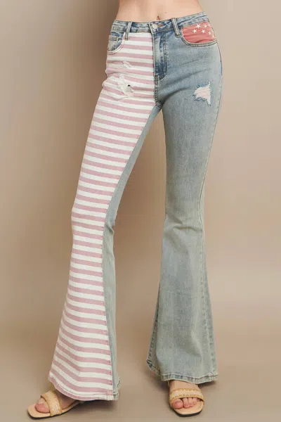 Wisteria Lane Flag Bellbottom Jeans In Blue
