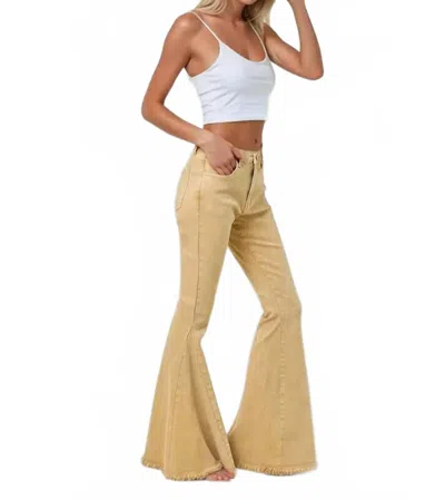 Wisteria Lane Retro-inspired Style Flare Jeans In Beige In Gold