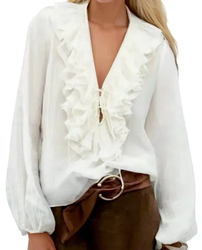 Wisteria Lane Ruffled Lace Up Blouse In Ivory In White