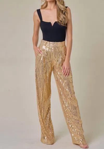 Wisteria Lane Sequins Wide Leg Pant In Gold
