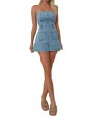Wisteria Lane Sexy Denim Strapless Romper In Light Denim In Blue