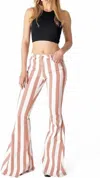Wisteria Lane Stripe Denim Bell Bottom Jeans In Striped Coral In Black