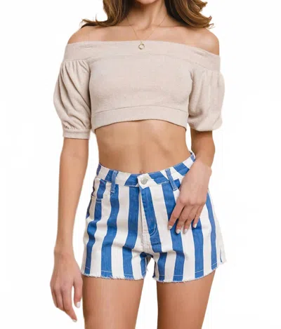 Wisteria Lane Striped Distressed Denim Shorts In Blue/white