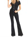 Wisteria Lane Western Bell Bottom Denim Jumpsuit In Black In Black