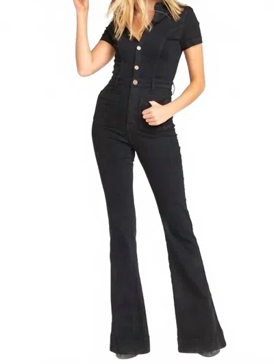 Wisteria Lane Western Bell Bottom Denim Jumpsuit In Black