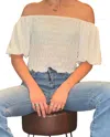 Wisteria Lane Western Smocked Top With Bubble Poof Sleeves In White In White