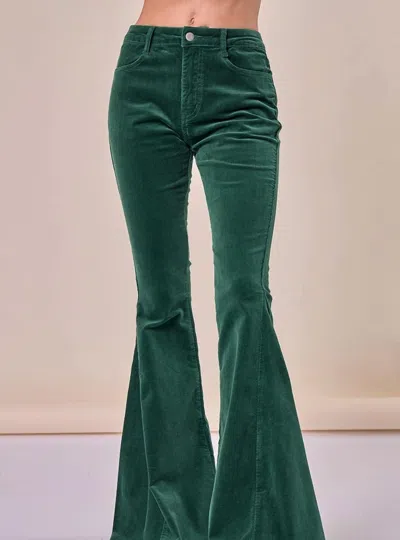 Wisteria Lane Women's Boho Lightweight Corduroy Bellbottom Pants In Green